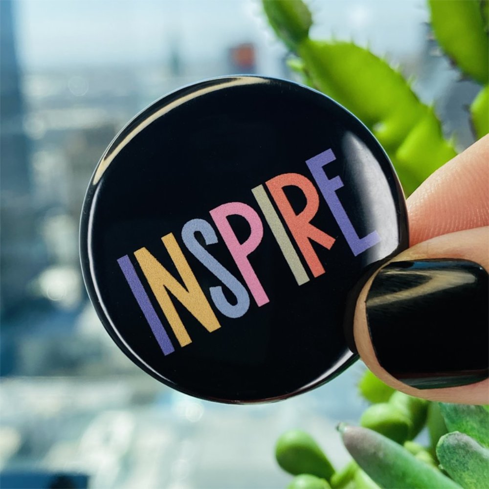 5/$15 Inspire Rainbow Color Pin Black Pinback Button